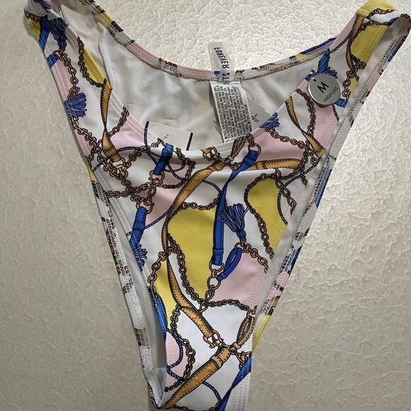 Forever 21 chain and belt print bikini swim bottom high leg Sz M - Picture 6 of 6